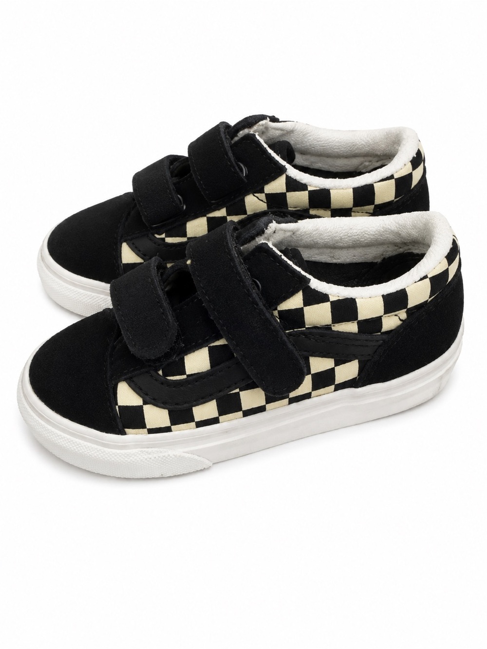 Vans Kids Black & Cream Checkerboard Velcro Sneakers